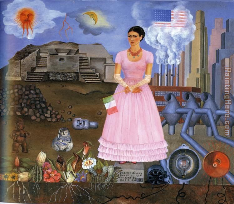 FridaKahlo-Self-Portrait-on-the-Border-Line-Between-Mexico-and-the-United-States-1932 painting - Frida Kahlo FridaKahlo-Self-Portrait-on-the-Border-Line-Between-Mexico-and-the-United-States-1932 art painting